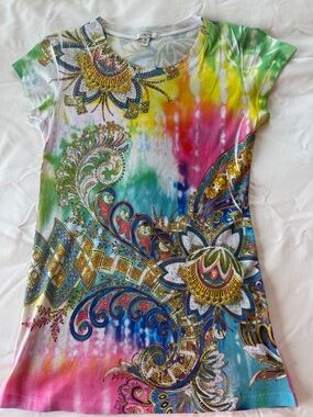 Cache Multicolor Paisley Tie-Dye Short Sleeve Tee
